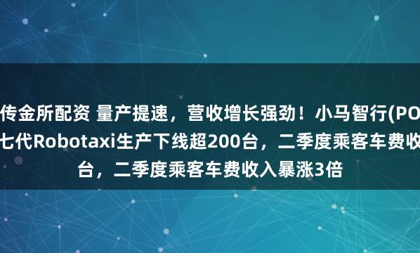 传金所配资 量产提速，营收增长强劲！小马智行(PONY.US)第七代Robotaxi生产下线超200台，二季度乘客车费收入暴涨3倍